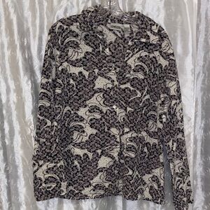 Chico's Black and White Leaf Pattern Blouse Women’s Size 2X 🔥 YB7